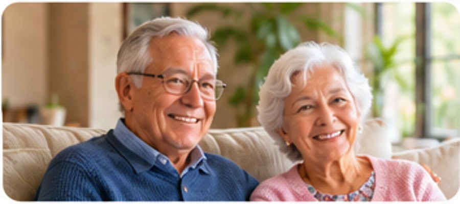 Older couple smiling at home